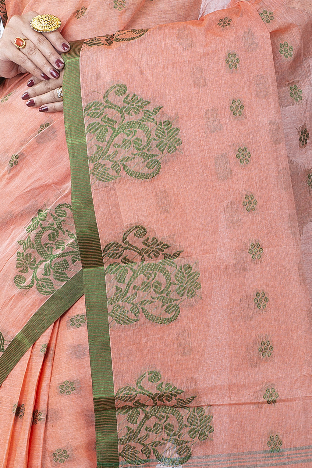 Light Orange Pure Cotton Botgach Tant Saree (539)